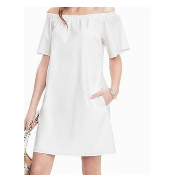 Banana Republic on off shoulder White Cotton Dress size large short sleeve lined - Picture 4 of 16